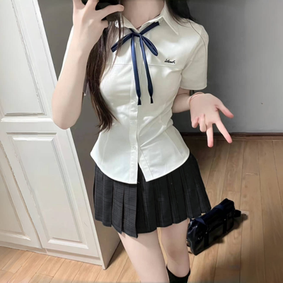 刺绣jk制服修身短袖衬衫百搭