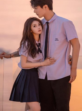 夏季情侣jk泰国泰式校服短袖衬衫女学院风毕业季学生裙子制服套装