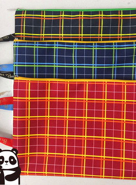 必能A4方格图案手提文件袋办公资料收纳袋子黑色蓝色红色牛津布袋