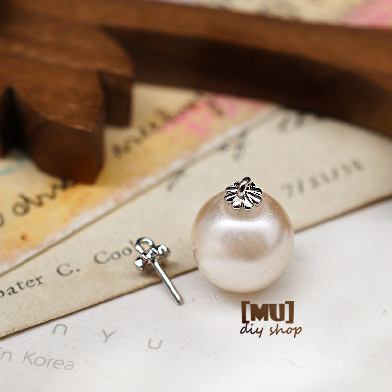 DIY 수제 보석 액세서리 수입 [실버] 백금 도금 천연 비즈와 미니 꽃 덮인 양의 눈 바늘