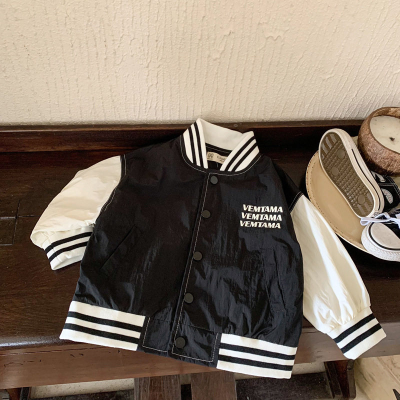 日系潮儿童高街相拼字母棒球夹克男女春秋款立领洋气时尚风衣外套