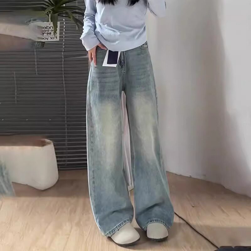 thumbnail for Light color wide-leg jeans women's high-waisted spring new plus-size fat mm loose skinny pear-shaped body straight-leg pants