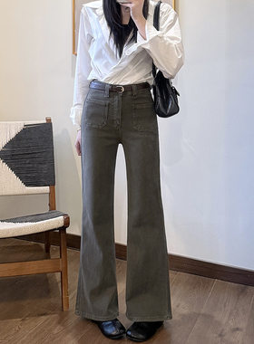 高腰四面弹力显瘦微喇牛仔裤女