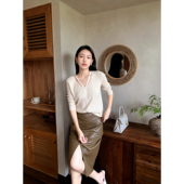 女2025年秋冬新款 GEMQI 设计感镂空V领针织开衫 独特别致毛衣外套