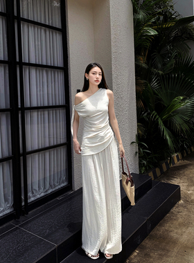 GEMQI 今年流行女装的夏日一整套装女新款爆款不规则棉麻两件套装