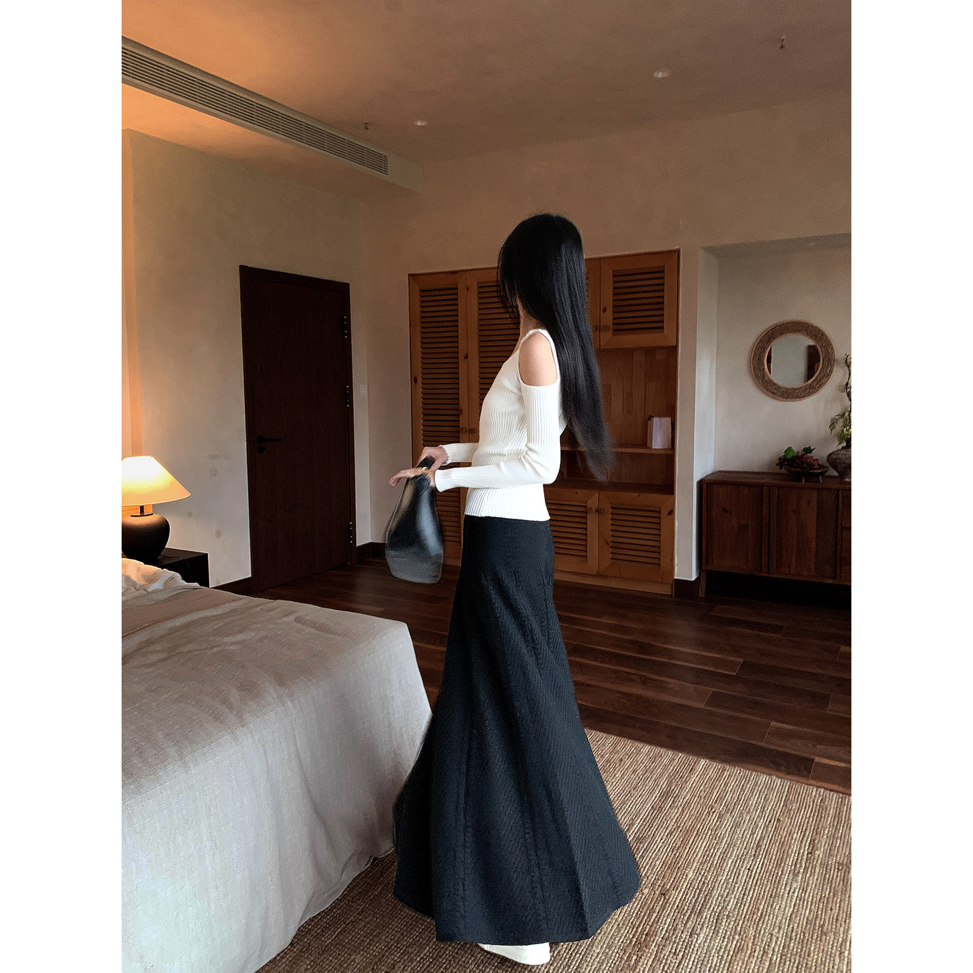 GEMQI 重工肌理黑色针织半身裙女秋冬2025新款高腰显瘦a字长裙子,女装/女士精品,半身裙,淘宝优惠券,粉丝福利购,淘宝优惠卷