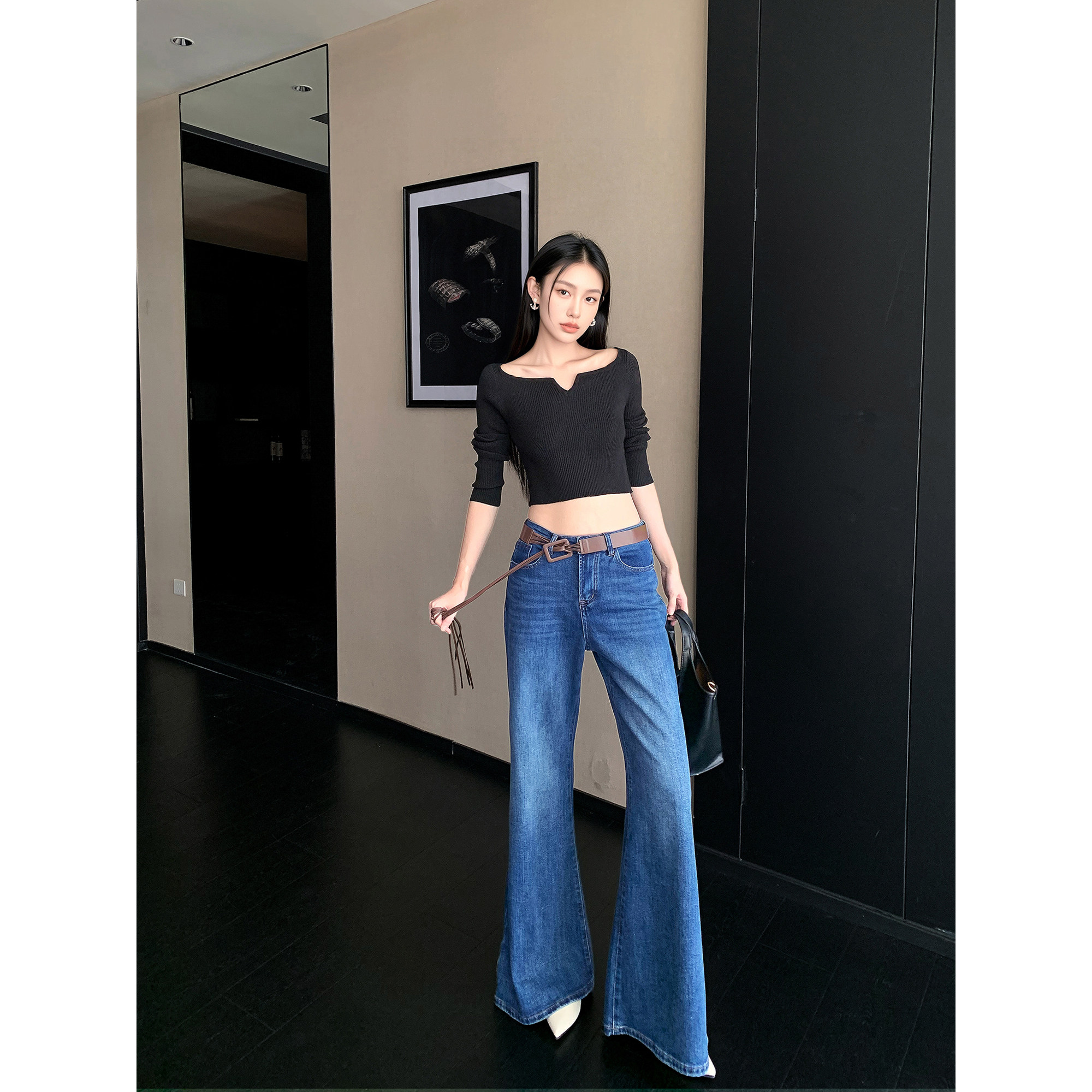 GEMQI 蓝色牛仔裤女微喇裤子秋季2025年新款高腰显瘦直筒阔腿长裤,女装/女士精品,牛仔裤,淘宝优惠券,粉丝福利购,淘宝优惠卷