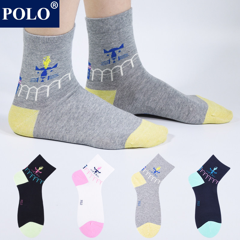 Polo袜子女个性百搭秋冬保暖吸湿排汗运动中筒袜无骨休闲棉袜礼盒