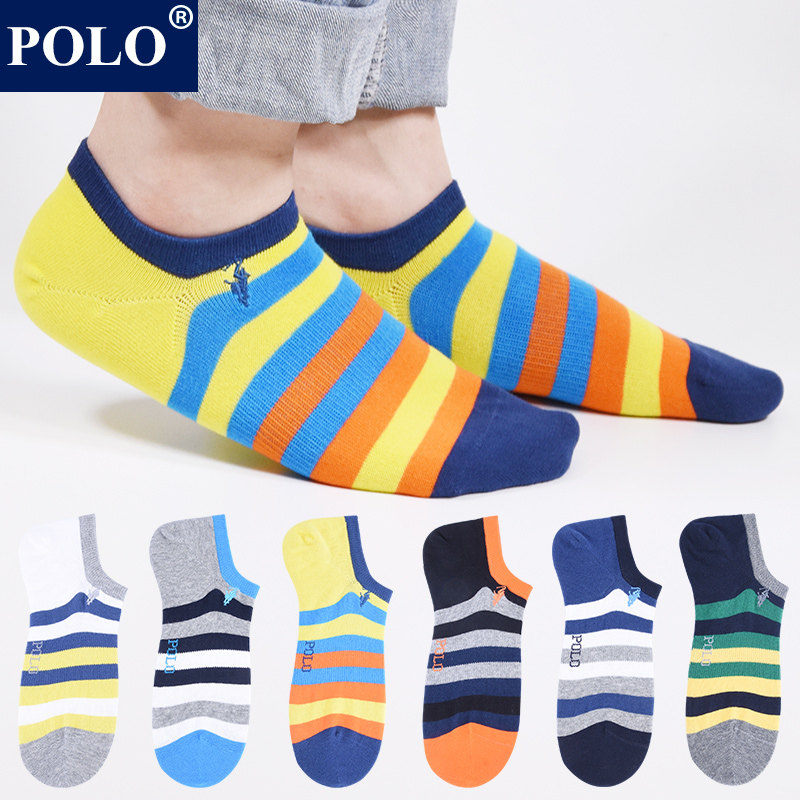 Polo袜子男条纹百搭低帮浅口船袜夏季薄款无骨休闲吸湿排汗短棉袜