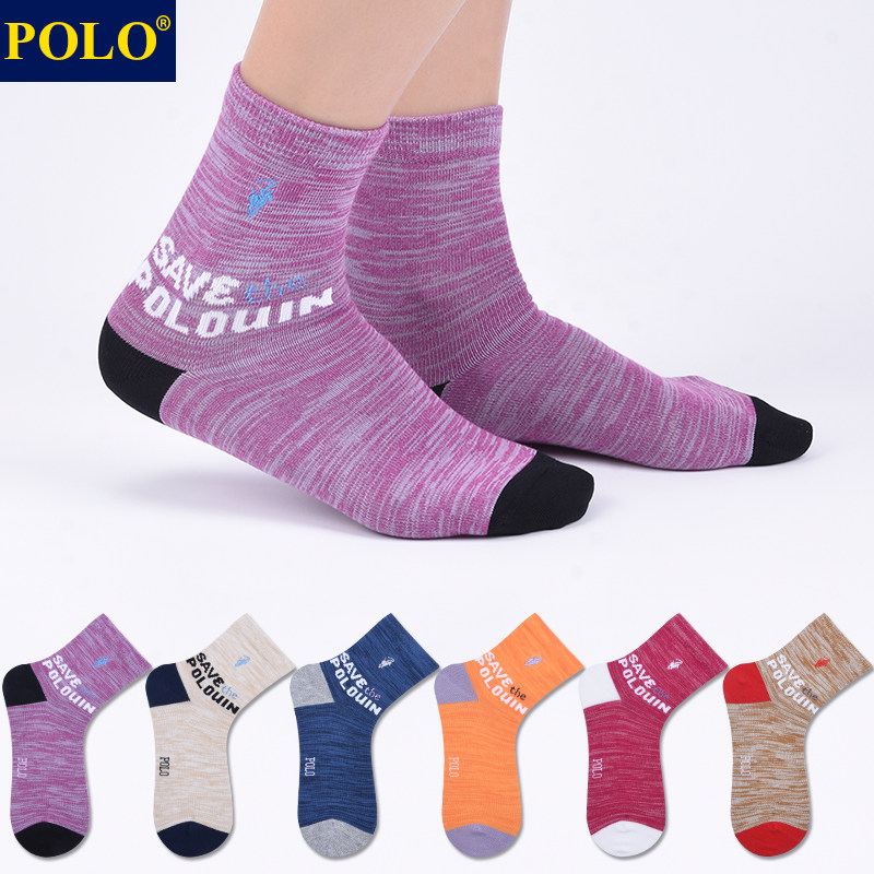 Polo袜子女秋冬厚款保暖中筒袜运动休闲吸湿排汗潮流百搭无骨棉袜