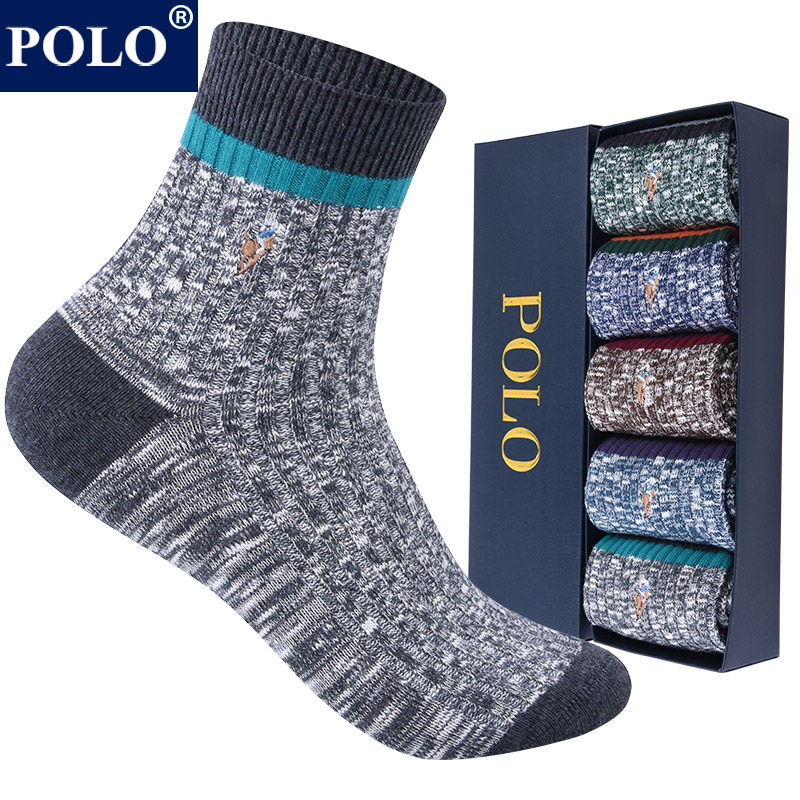 Polo袜子男中筒袜吸汗透气棉袜秋冬中厚休闲日系复古潮男士长筒袜