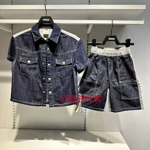 李维斯童装纯棉牛仔衬衫/LV2622429男童26夏新款暗扣撞色翻领外套