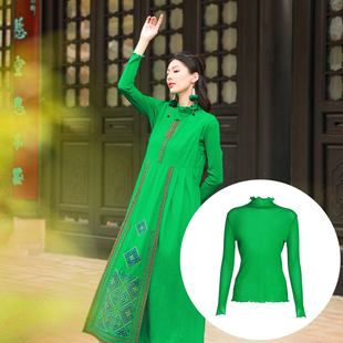 女 打底衫 杨丽萍官方旗舰店雀云裳民族风新中式 风百搭针织绿色长袖