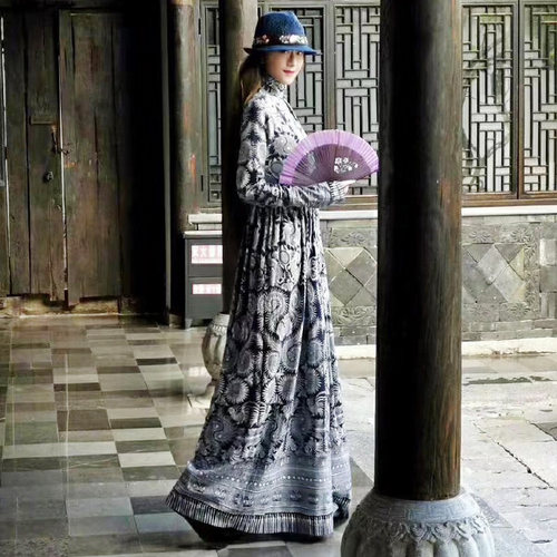 杨丽萍民族风新中式风蜡染连衣裙