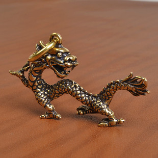 实心黄铜祥龙钥匙扣创意龙挂件非纯铜钥匙扣复古龙车钥匙扣