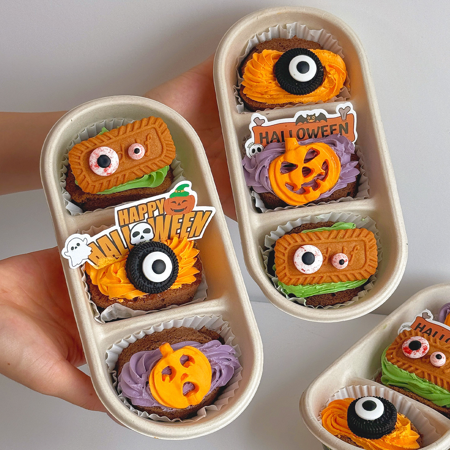 2025万圣节快乐蛋糕装饰插牌鬼脸南瓜狂欢夜派对三拼甜品打包盒