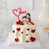 情人节软胶耶男女朋友蛋糕装 饰插件LOVE爱心浪漫情侣背影烘焙装 扮