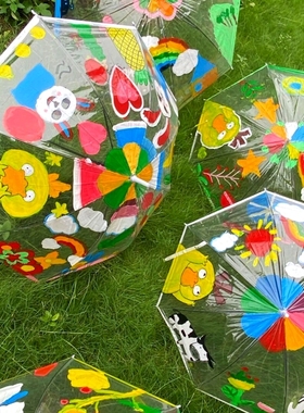 儿童空白画画雨伞diy材料手工制作绘画伞幼儿园透明手绘涂鸦小伞