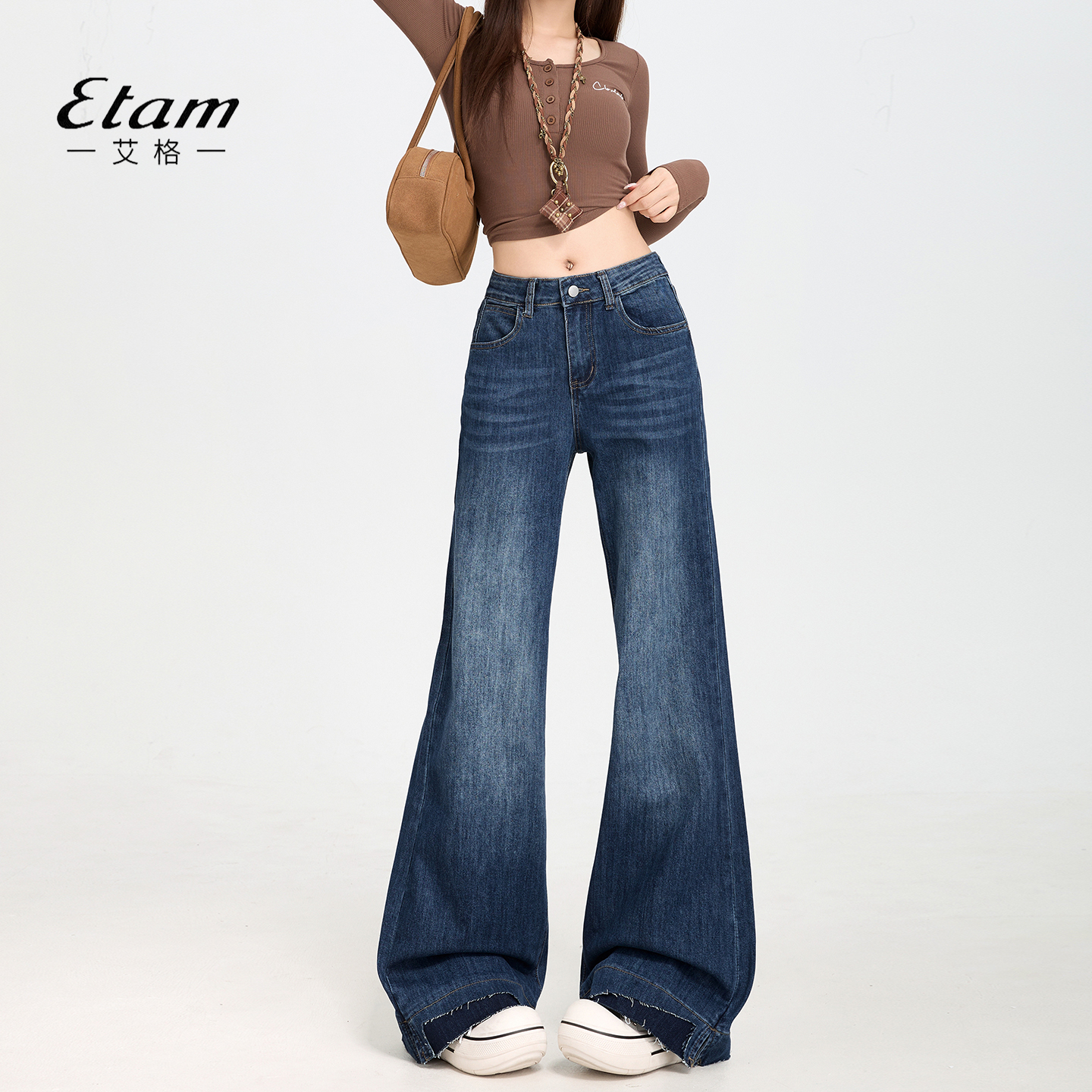 艾格Etam美式设计感微喇牛仔裤女