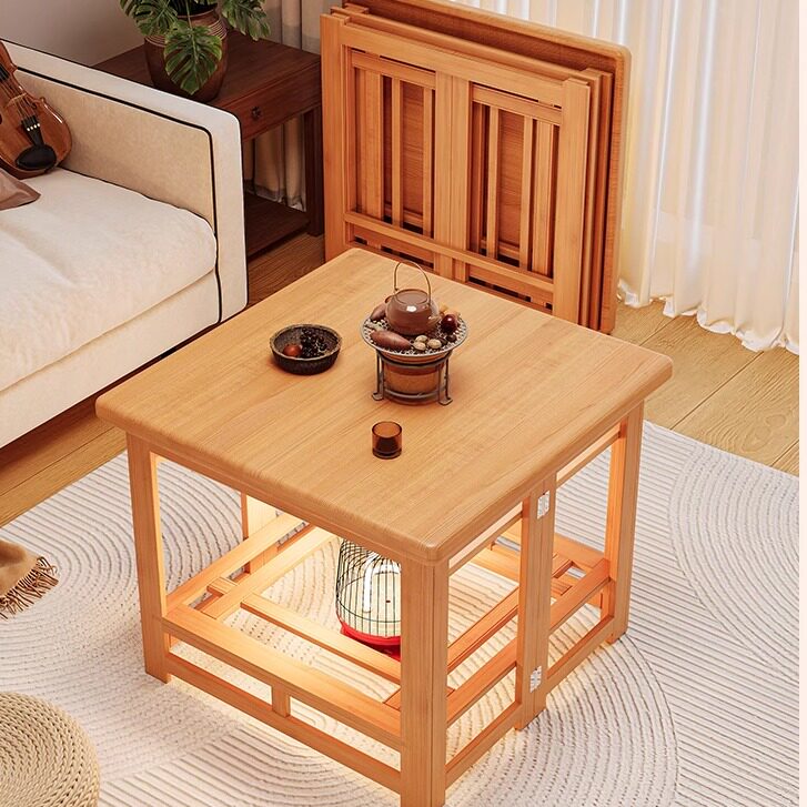 烤火桌子家用新款正方形取暖桌简易可折叠实木楠竹烤火架茶几餐桌
