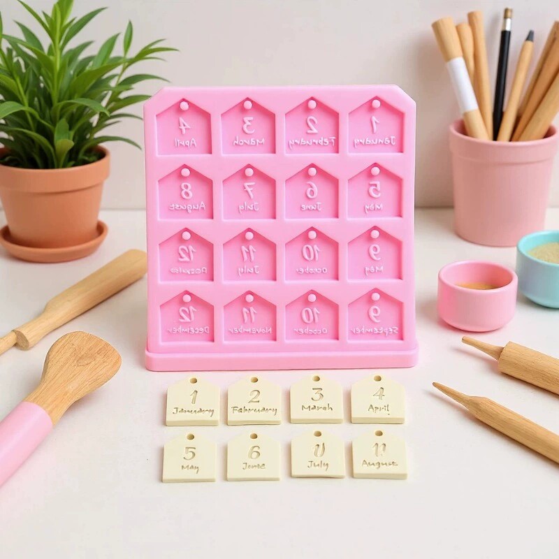 卡通12月份挂牌造型硅胶模具 diy蛋糕翻糖巧克力 手工皂 石膏模具