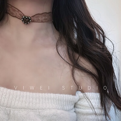 「中古咖」蕾丝复古少女珍珠爱心波西米亚日常百搭choker锁骨链女