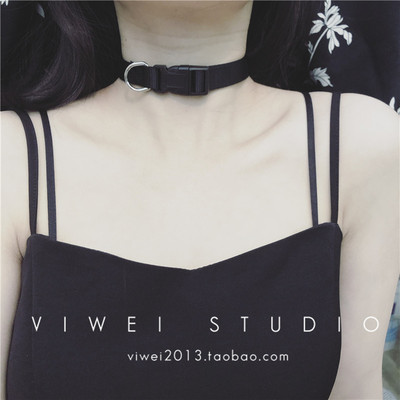 超酷工感朋克帆布锁骨链