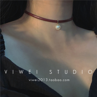 少女复古味 圣诞新年红项链气质甜珍珠锁骨链项圈choker短颈链女