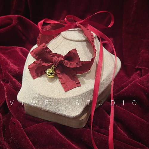 「绝美！气氛组」甜蜜圣诞新年红少女蝴蝶结铃铛ins绑带choker脖