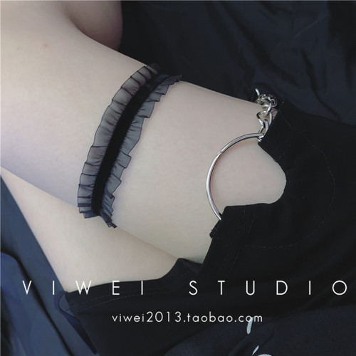 百搭风纯黑蕾丝暗黑可调节腿环