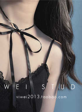 黑色绑带韩系蝴蝶结ins风锁骨链