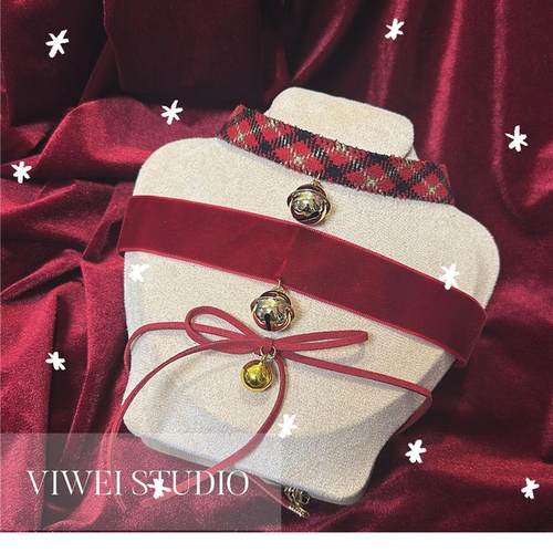 「partytime!」约会圣诞新年红格纹铃铛丝绒蝴蝶结锁骨链choker女