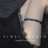 「百搭腿环」假纹身少女纯欲风黑白蕾丝可调节弹力腿环腿饰