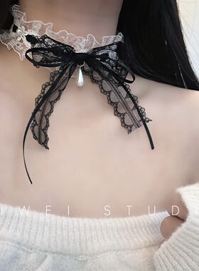 「蕾丝loli」蝴蝶结蕾丝纯欲气质小众甜美choker项链洛丽塔JK颈带
