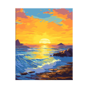 icision数字油画diy玄关油彩画画高级感手绘手工填充填色风景日出