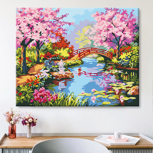 数字油画diy手绘填充油彩画手工填色涂色减压画画装饰画江南春色