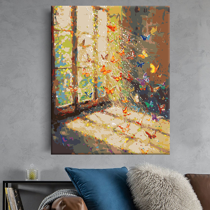 动物数字油画diy油彩装饰画卧室手工绘填充成人填色6545蝴蝶梦语图片