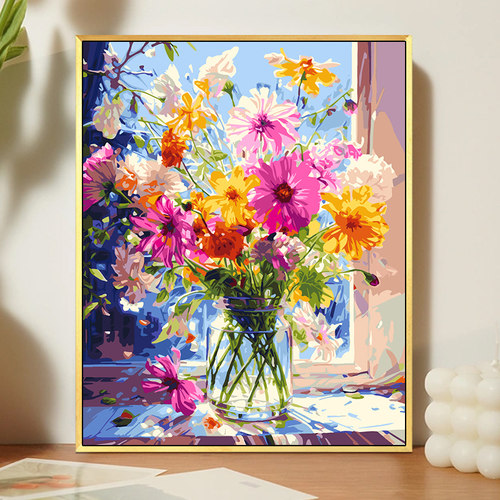 数字油画diy手绘减压花卉手工填充填色涂色高级感油彩画暖阳