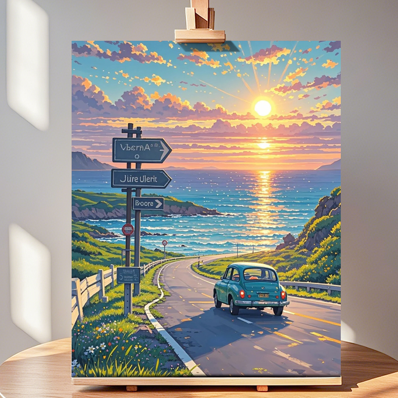 海边公路数字油画DIY世界名画