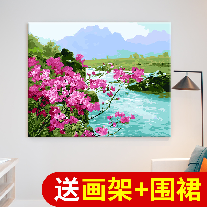 diy数字油彩画风景治愈手工艺品自己做减压填色画风景春暖花开
