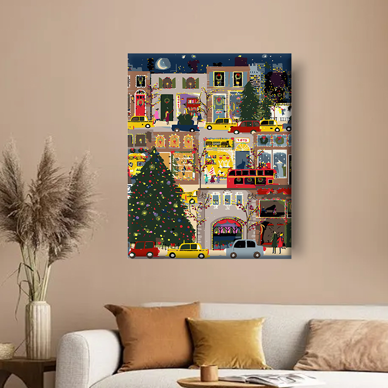 数字油画diy手绘手工填充填色油彩客厅大幅装饰画圣诞节礼物树木