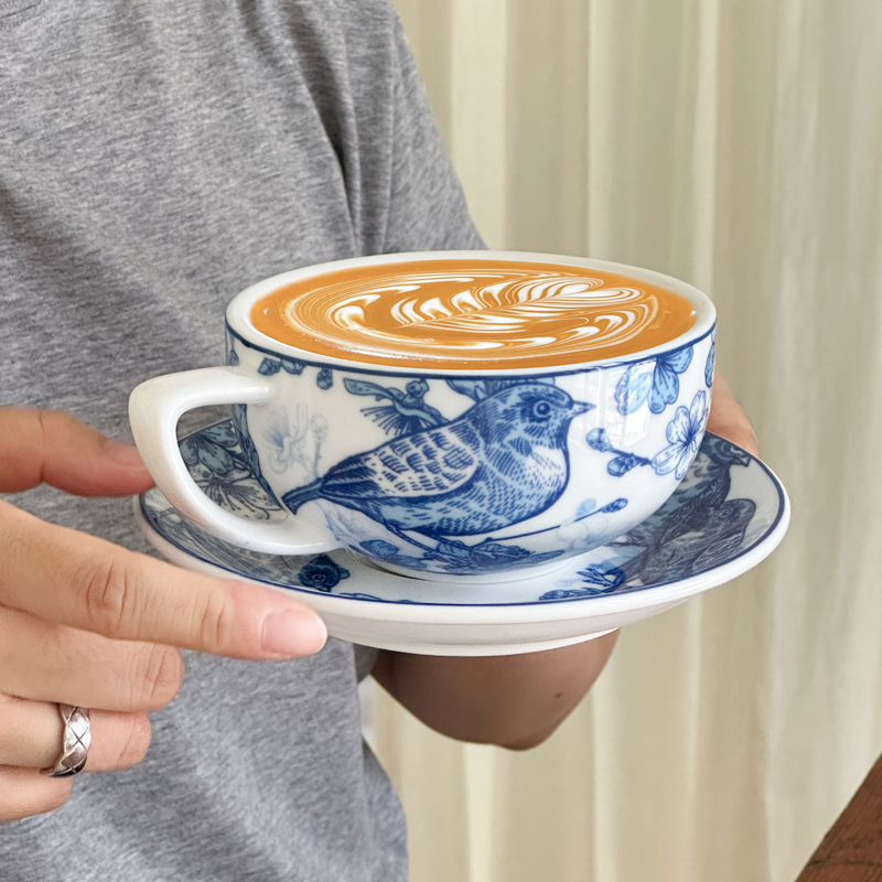 景德镇新中式青花釉拿铁拉花杯