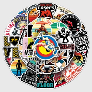 50张热血摔角贴纸体育格斗wrestling跨境运动赛事防水DIY装饰贴纸
