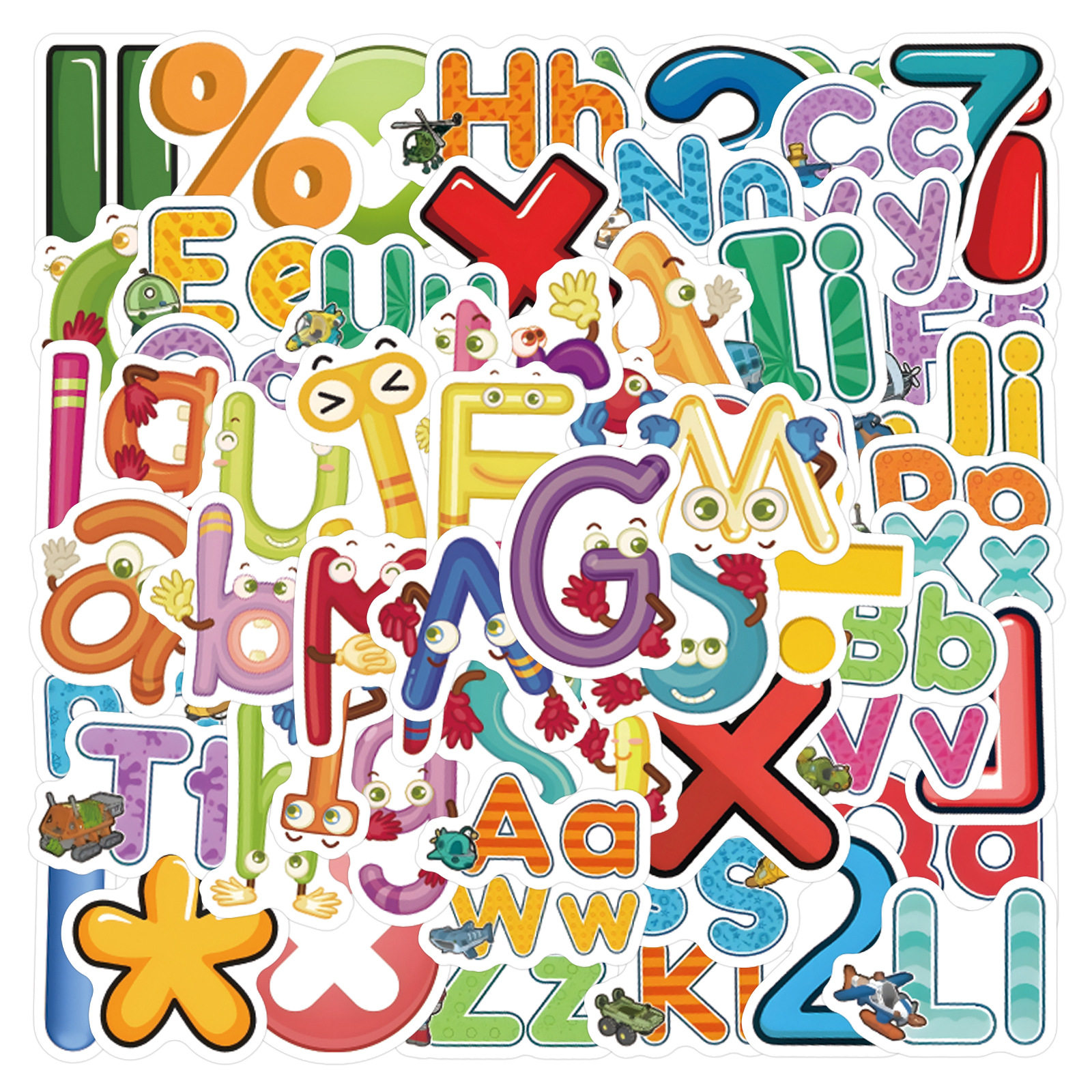 100张字母英文数字卡通儿童贴画笔记本平板笔筒玩具盒装饰diy贴纸