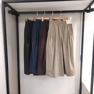 U衣夏季新款女装男装休闲裙裤裤子阔腿裤松紧腰七分裤宽松485593