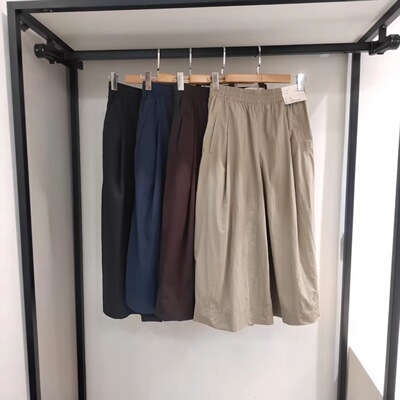 U衣夏季新款女装男装休闲裙裤裤子阔腿裤松紧腰七分裤宽松485593
