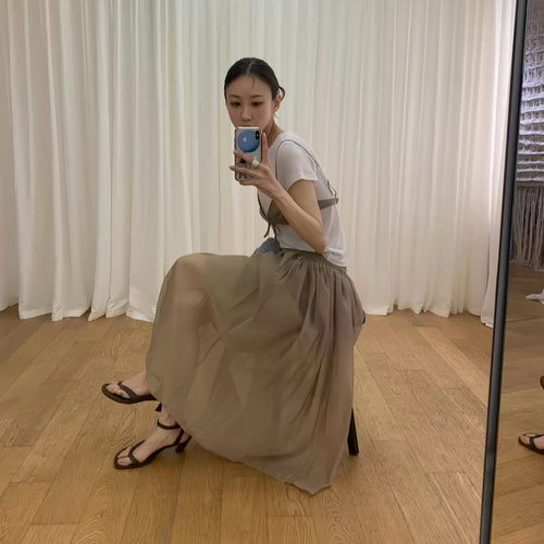 梵隼·XH 韩系A字中长款蓬蓬裙东大门夏季新款高腰垂感纱裙半身裙