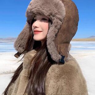 皮帽子雷锋帽男冬季加厚飞行员保暖帽女东北防风寒骑车护耳大头围