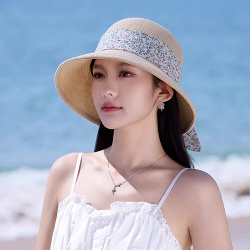 碎花蝴蝶结草帽女夏季田园风草编