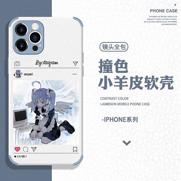 天使女仆手机壳适用苹果14promax小米13vivo华为p50荣耀70opporeno9小羊皮红米k50一加11黑鲨4全包软套